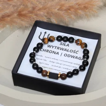Bransoletka Męska Premium z Kamieni Naturalnych – Turmalin, Tygrysie oko, Onyks, Agat
